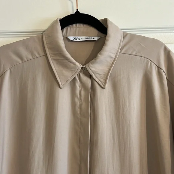 Zara Tan A Line Mini Shirt Dress Short Sleeve - Picture 2 of 6